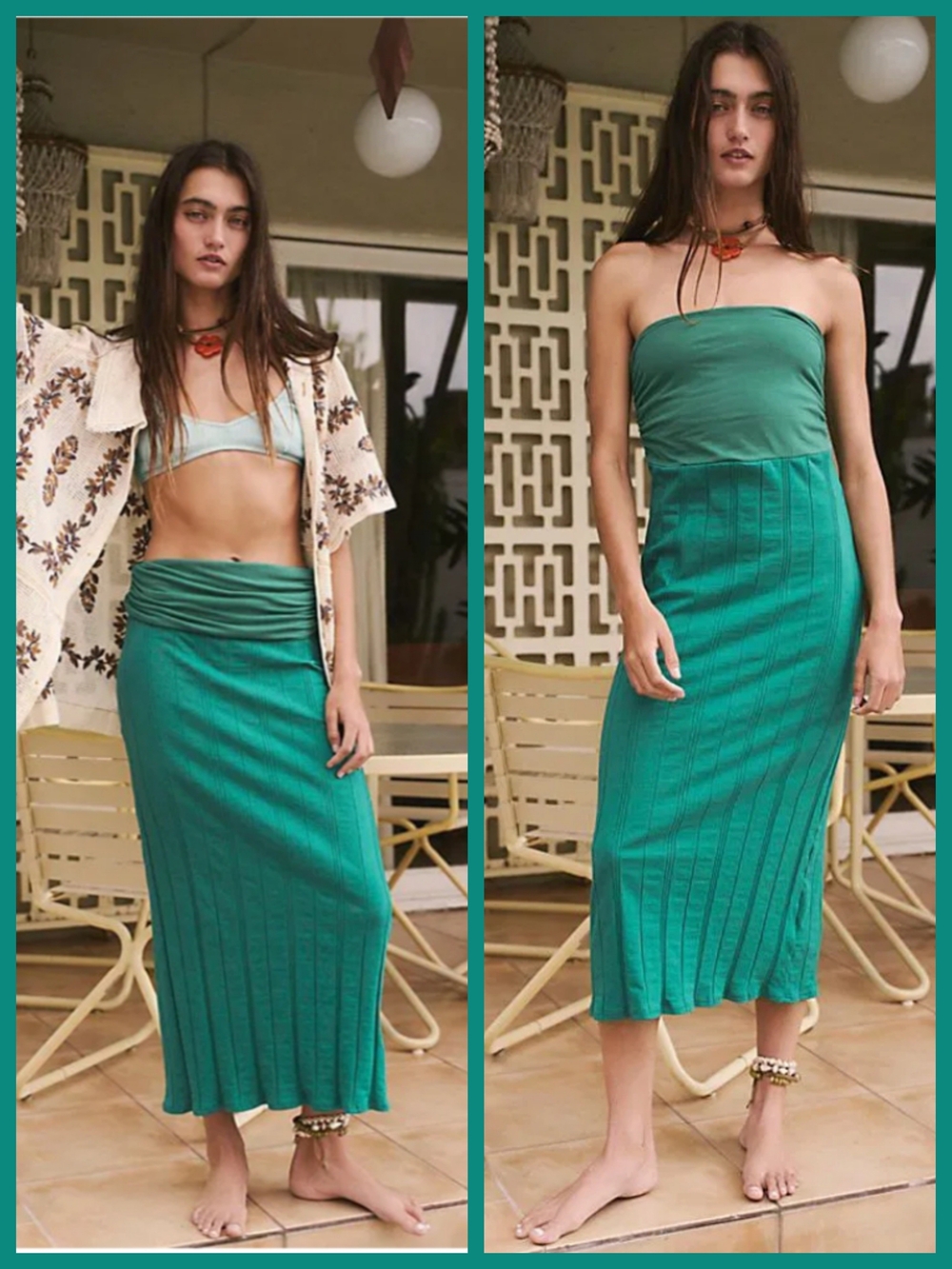 NEW Free People Free-est Essential Convertible Green Ribbed Midi Skirt / Dress S